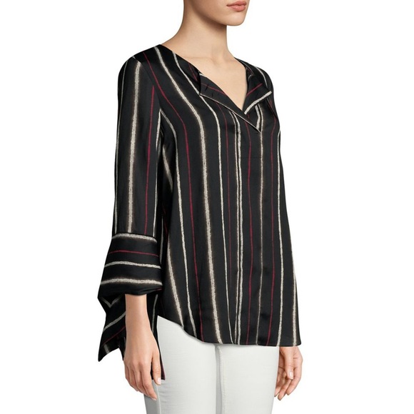 NWT H by Halston Multi Shibori Striped Long Sleeve Blouse Size Small - Picture 3 of 12